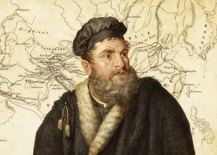 Marco Polo, c.?1254 –1324, an Italian merchant, explorer and writer, map of his travels, digital