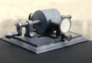 Historical illustration, 19th Century, firstr Phonograph by Thomas Alva Edison