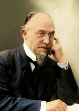 Erik Satie, 1866 – 1925, a French composer and pianist, portrait digitally edited according to a