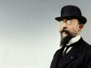 Erik Satie, 1866 – 1925, a French composer and pianist, portrait digitally edited according to a