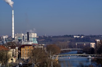 View of EnBW power plant and waste incineration plant Stuttgart-Münster, combined heat and power