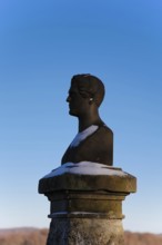 Wilhelm Hauff memorial, rocks above the Echaz Valley, monument from 1839, obelisk with bronze bust,