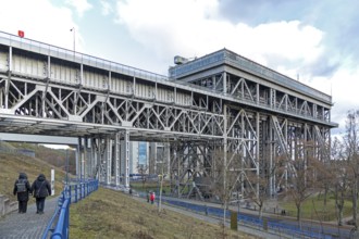 Old boat lift, visitor, Niederfinow, Brandenburg, Germany