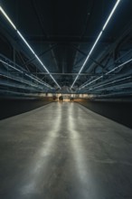 Futuristic corridor with strong lighting and reflections, Tate Modern of Art, Lodon, United Kingdom