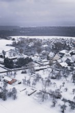 Snow-covered village surrounded by a winter landscape, icy atmosphere, Wiesenstetten, Freudenstadt