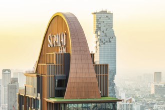 Over the rooftops of Bangkok, roof structure of the luxury residential residence Supalai Icon, view