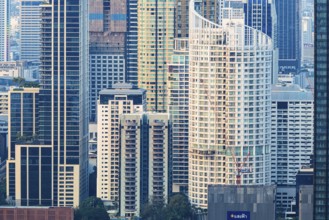 Skyscraper facades in Bangkok, view from the Moon Bar on the roof terrace of the Banyan Tree Hotel,