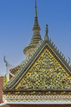 Wat Arun, Buddhist temple, overlapping roofs with Chedi temple tower, Bangkok, Thailand's