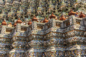 Pagoda with ceramic inlays, Wat Arun Buddhist temple, Bangkok, Thailand's metropolis, Thailand