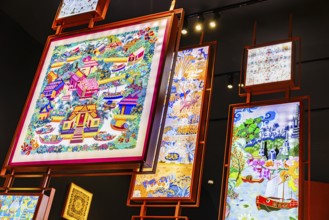 Jim Thomson House and Museum, pictures with Thai silk motifs framed, Bangkok, Thailand's