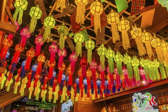 Illuminated, colorful lanterns as decoration in Iconsiam shopping center, Bangkok, Thailand's