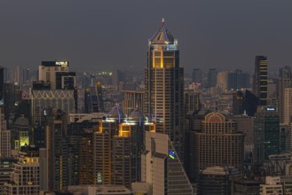 Over the rooftops of Bangkok, evening light, view from the Moon Bar on the roof terrace of the