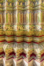 The Grand Royal Palace, Wat Phra Kaeo Buddhist Temple, columns with colorful ceramic inlays, Phra