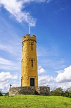 Binns Tower over Scotish farms and Forth Estuary, House of the Binns, Linlithgow, Scotland, UK
