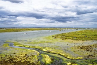 Boats and Marshes over Hurst Spit, Milford on Sea, Lymington, Hampshire, UK