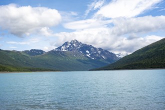 Lake and mountains, Eklutna Lake, Chugach Mountains, Chugach State Park, Alaska, USA