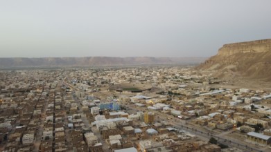 In Seiyun, Yemen on January 09, 2026, aerial drone footage shows the city of Seiyun in southern
