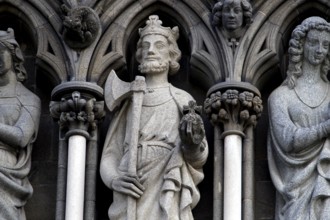 Stone sculptures of Saint Olav at the cathedral, Trondheim, Trøndelag, Norway