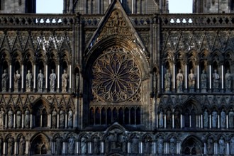 Detailed gothic façade with rose window, Trondheim, Trøndelag, Norway