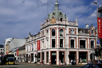 Historic building on Olav Tryggvasobs gate with decorated façade, Trondheim, Norway