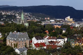View of the city of Trondheim with cathedral from Kristianstenfestning, Trondheim, Norway