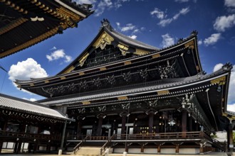 Majestic Higashi Honganji temple under a clear blue sky in Kyoto, Kyoto, Kansai, Japan
