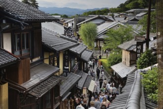 Happy crowd in Sannenzaka with authentic architecture, Kyoto, Kansai, Japan