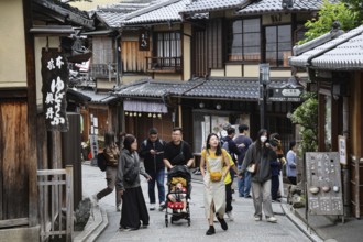 Bustling alley in Higashiyama, Kyoto with traditional architecture, Kyoto, Higashiyama, Japan