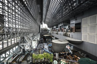 Modern interior view of the impressive ceiling structure of Kyoto Central Station, Kyoto, Kansai,