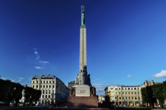 Majestic Freedom Monument in Riga with blue sky in the background, Riga, Vidzeme, Latvia