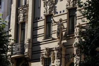 Art Nouveau building with sculptural decoration on Albertstraße, Riga, Latvia