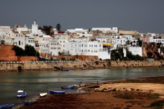 Picturesque view of Azemmour town with river and small boats, Azemmour, Casablanca-Settat region,