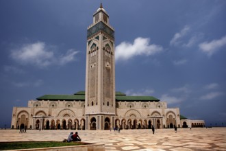 Monumental view of mosque with open sky in the background, Casablanca, Grand Casablanca, Morocco