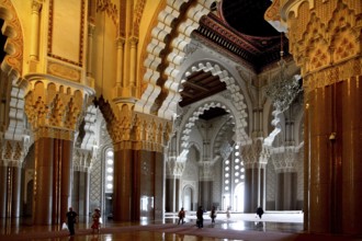 Majestic interior view of mosque with impressive arches, Casablanca, Grand Casablanca, Morocco
