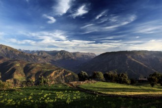 Scenic view of the High Atlas Mountains under a dramatic sky, Ait Mohamed, High Atlas, Morocco