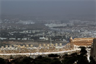 View of Agadir with the Kasbah and a large parking lot in the foreground, Agadir, Souss-Massa