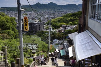 Climb with views of Kotohira city and surrounding mountains, Kotohira, Japan