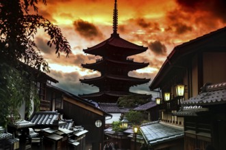 View of Yasaka Pagoda in Higashiyama at sunset, Kyoto, Japan
