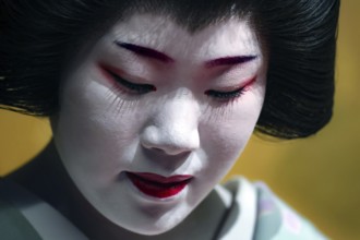 Geisha with a lowered view in the Nishi Chaya tea house district in Kanazawa, Kanazawa, Ishikawa,