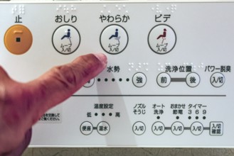 Modern controls for a Japanese toilet in a ryokan