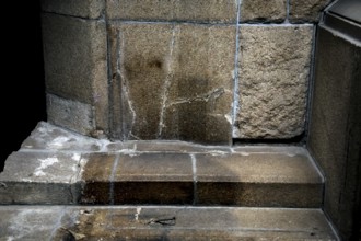 Stone staircase in the Hiroshima Peace Museum with the imprint of a person, Hiroshima, Japan