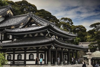 Main building of the Hase Dera Temple with traditional Japanese architecture in Kamakura, Kamakura,