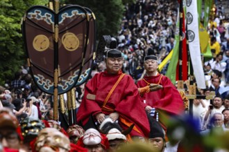 Festive procession in historic garb with vivid colors in Nikko, Nikko, Japan