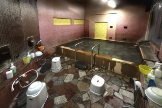 Traditional bath at Daymaruya Ryokan in Yamanouchi, Yamanouchi, Japan