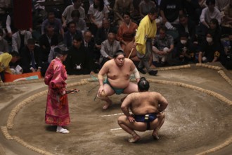 Deep sumo ceremony at Ryogoku Kokugikan Hall, Tokyo, Japan