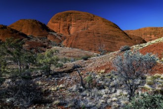 Majestic mountain range of Kata Tjuta under clear skies in the Valley of the Winds, Kata Tjuta,