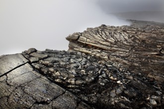 Detailed view of volcanic rocks with complex structures, zero