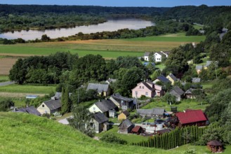 Panoramic view of Seredzius and the Memel River from Palemonas Castle Hill, Seredzius, Lithuania