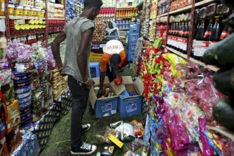 Colourful grocery store with shopping activity, Mekele, Ethiopia