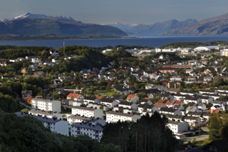 Panoramic view of Bodø with views of the city and surrounding mountains from Ronvik, Bodø,